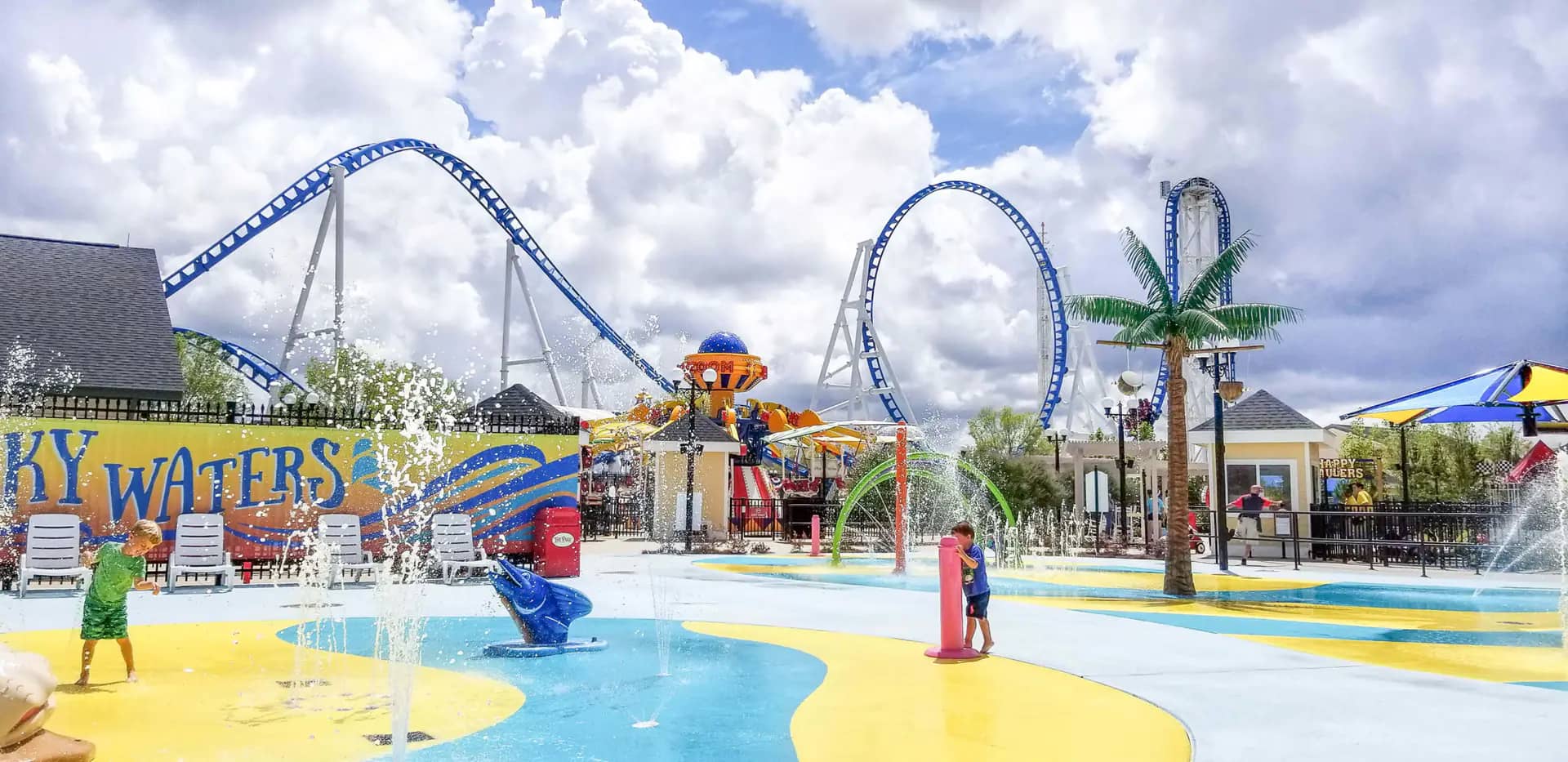 Water-play elements at the Wacky Waters splash pad.