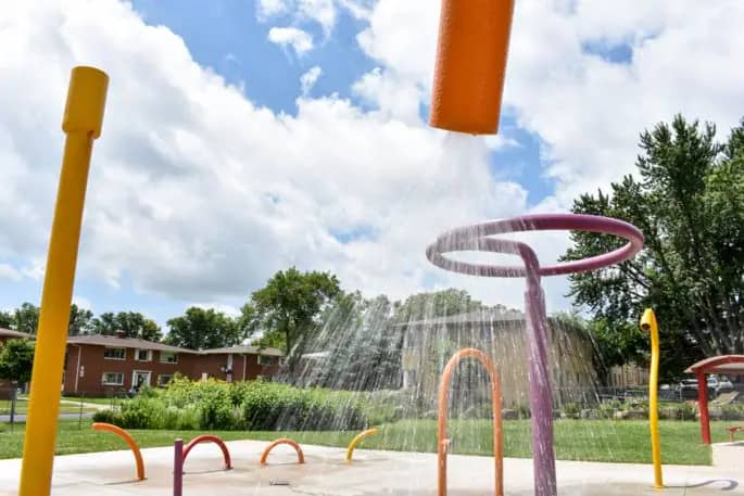 Cypress Splash Park in Madison with spray features and open splash area.