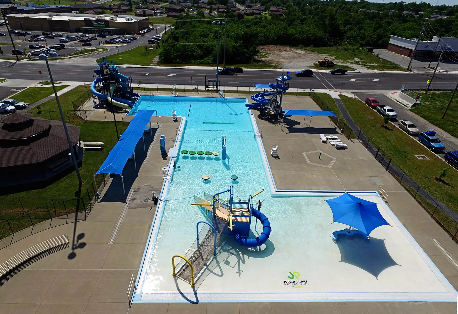 Aerial view of Cunningham Aquatic Center.